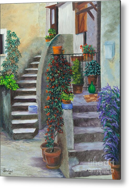 Italy Street Painting Metal Print featuring the painting The Back Stairs by Charlotte Blanchard
