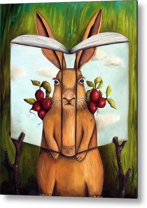 Rabbit Metal Print featuring the painting The Book Of Secrets 4-The Rabbit Story by Leah Saulnier The Painting Maniac