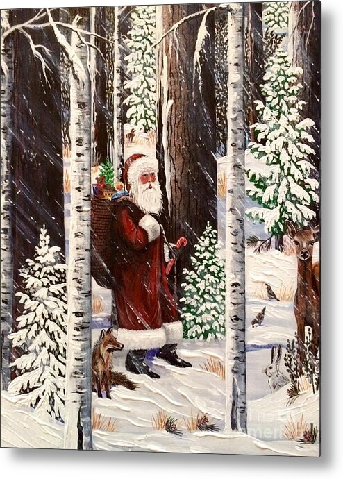 Santa Claus Metal Print featuring the painting The Christmas Forest Visitor 2 by Jennifer Lake