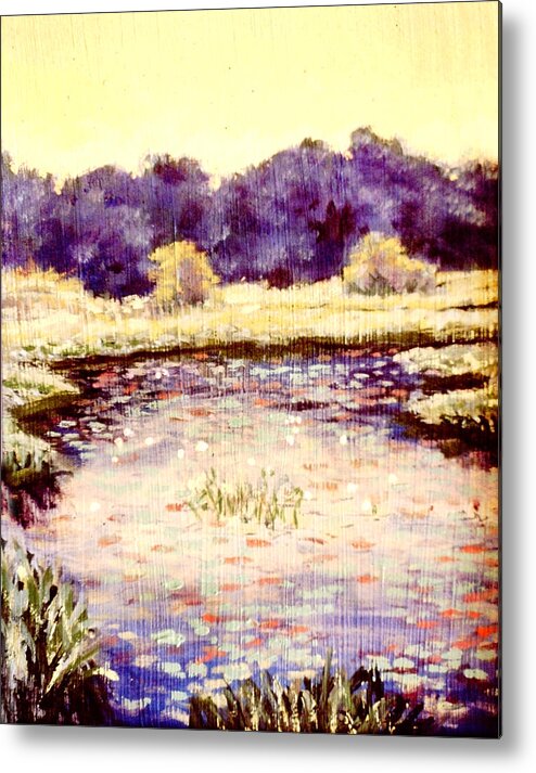 Impressionist Painting Of A Marsh At The End Of The Day Metal Print featuring the painting The First of Eventide by David Zimmerman