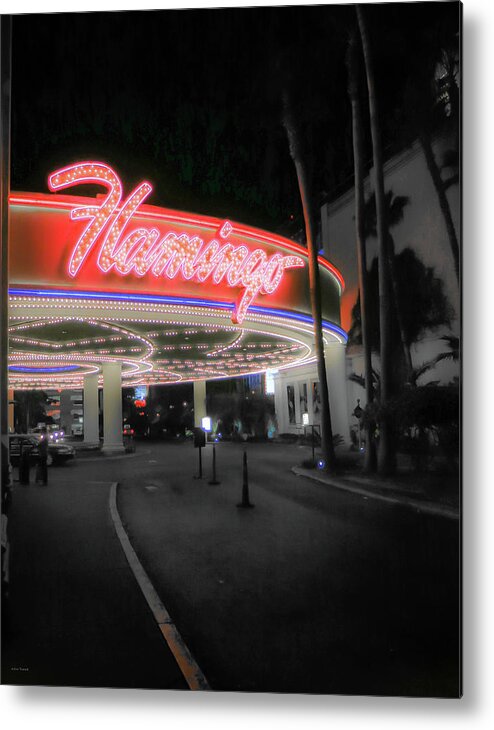 Casino Neon Sign Lights Night City Vegas Nevada Metal Print featuring the photograph The Flamingo by Ross Henton