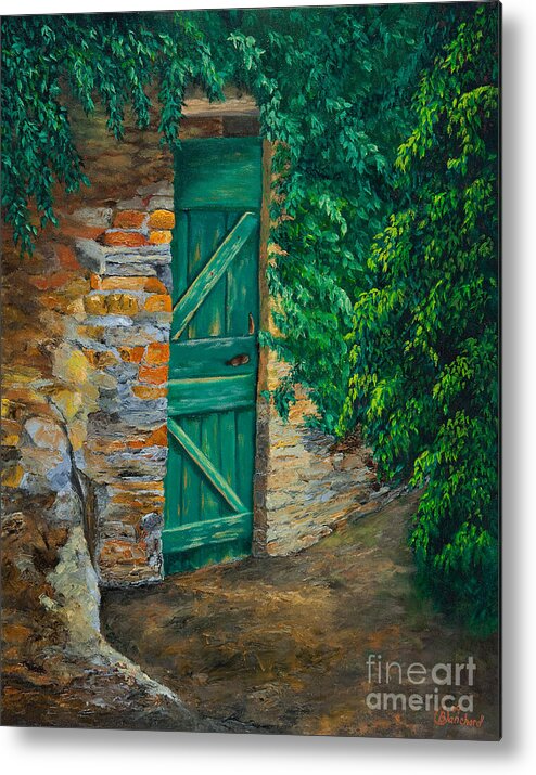 Cinque Terre Italy Art Metal Print featuring the painting The Garden Gate In Cinque Terre by Charlotte Blanchard