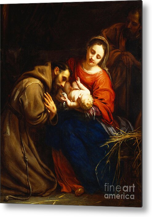Holy Metal Print featuring the painting The Holy Family with Saint Francis by Jacob van Oost