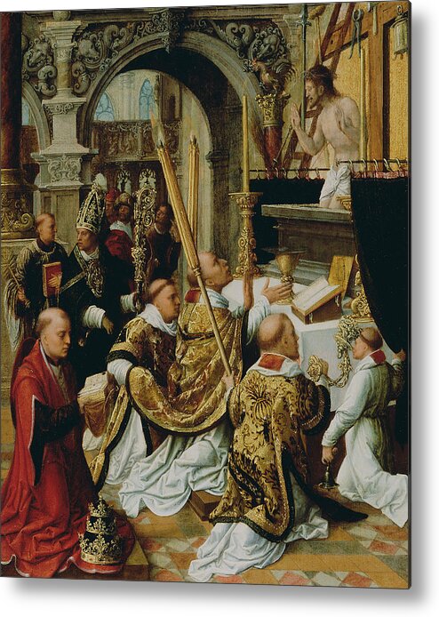 16th Century Art Metal Print featuring the painting The Mass of Saint Gregory the Great by Adriaen Isenbrandt