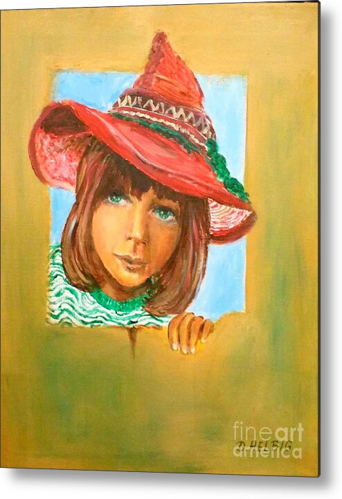 Little Girl With Mexican Hat Metal Print featuring the painting The Mexican Hat by Dagmar Helbig