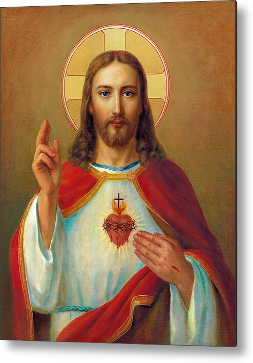Sacred Heart Metal Print featuring the painting The Most Sacred Heart Of Jesus by Svitozar Nenyuk