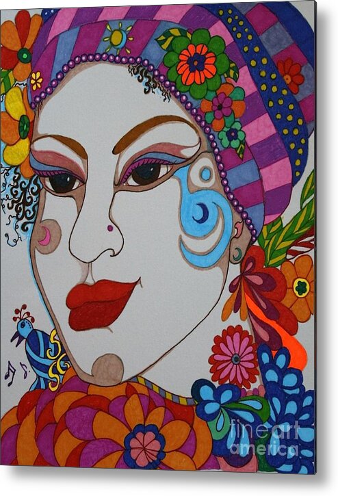 Females Metal Print featuring the drawing The Opera Singer by Alison Caltrider
