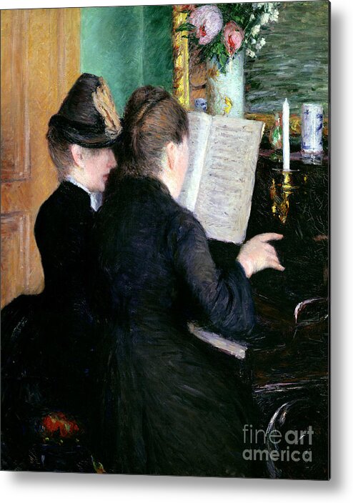 The Metal Print featuring the painting The Piano Lesson by Gustave Caillebotte