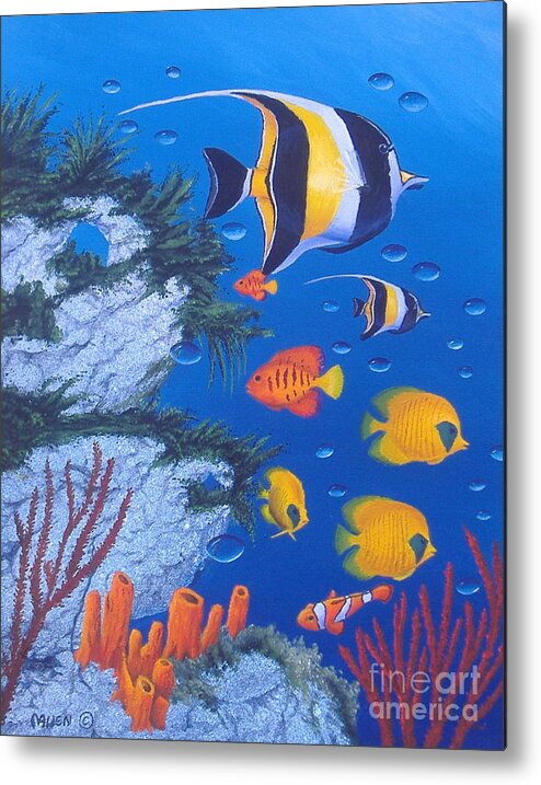 Underwater Oil Paintings Metal Print featuring the painting The Reef's Edge by Michael Allen