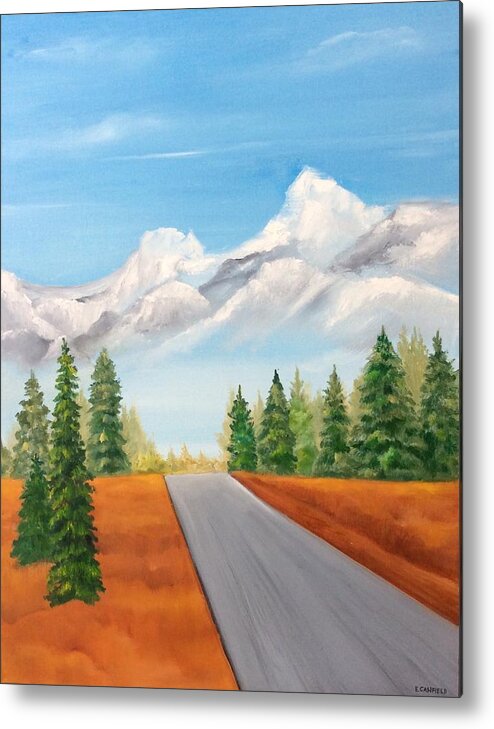 Landscape Metal Print featuring the painting The Road to Lake Louise by Ellen Canfield