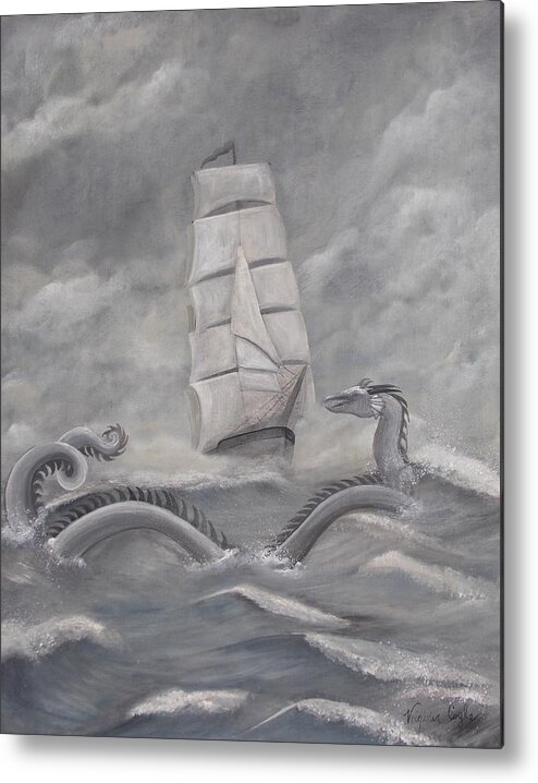 Sea Monster Metal Print featuring the painting The Sea Dragon by Virginia Coyle