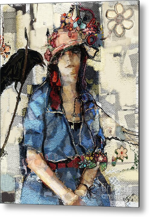 Vintage Metal Print featuring the mixed media The Seer by Carrie Joy Byrnes