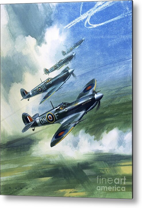 The Metal Print featuring the painting The Supermarine Spitfire Mark IX by Wilfred Hardy