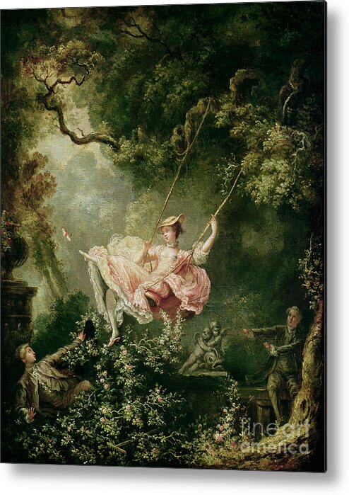 The Metal Print featuring the painting The Swing by Jean-Honore Fragonard