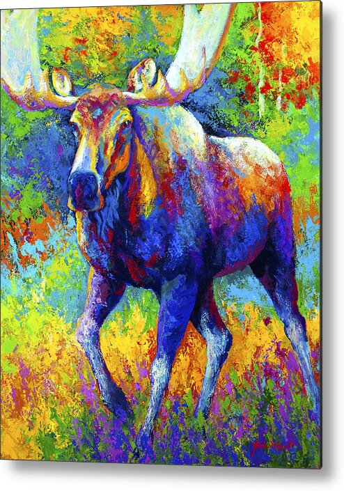 Moose Metal Print featuring the painting The Urge To Merge - Bull Moose by Marion Rose