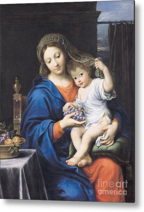 The Virgin Of The Grapes Metal Print featuring the painting The Virgin of the Grapes by Pierre Mignard