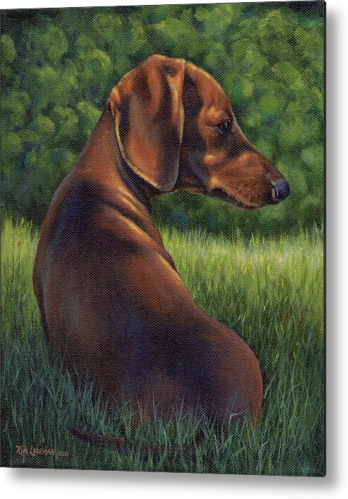 Dachshund Metal Print featuring the painting The Wise Wiener Dog by Kim Lockman