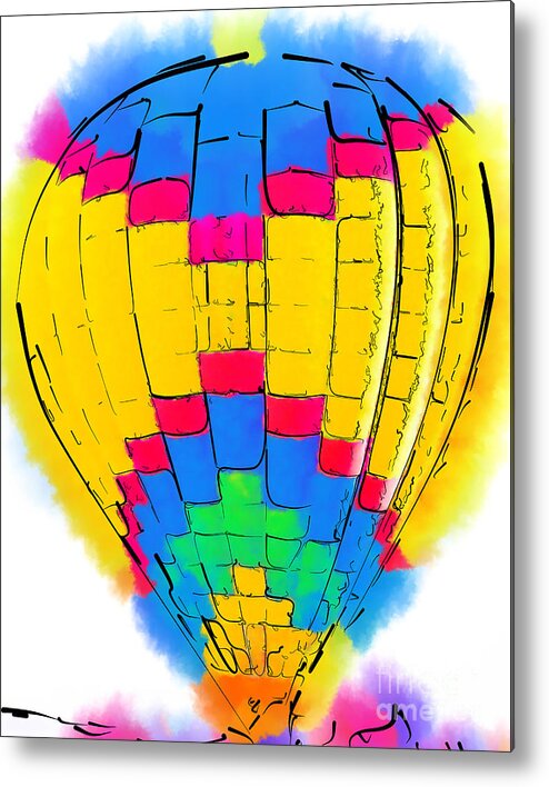 Hot-air Metal Print featuring the digital art The Yellow And Blue Balloon by Kirt Tisdale