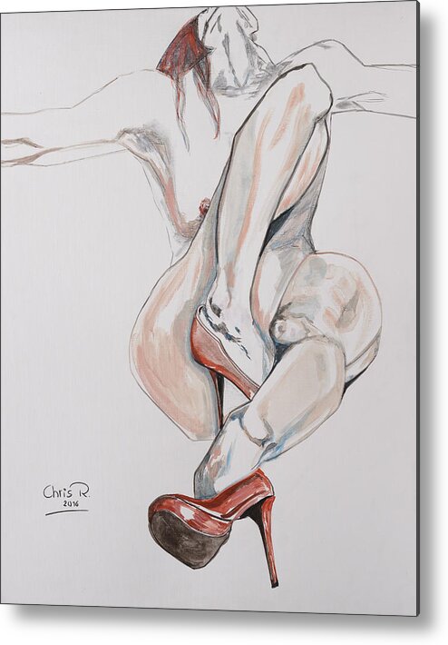 Red Metal Print featuring the painting Those Red Shoes by Christel Roelandt