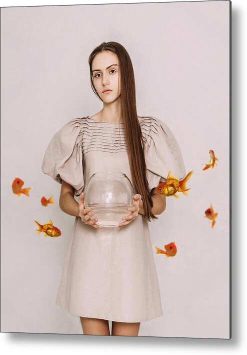 Russian Artists New Wave Metal Print featuring the photograph Thoughts of Freedom. Series Escape of Golden Fish by Inna Mosina