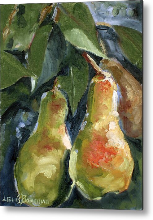 Pears Metal Print featuring the painting Three Pears by Lewis Bowman