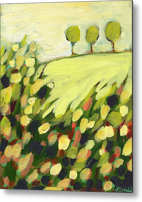 Landscape Metal Print featuring the painting Three Trees on a Hill by Jennifer Lommers