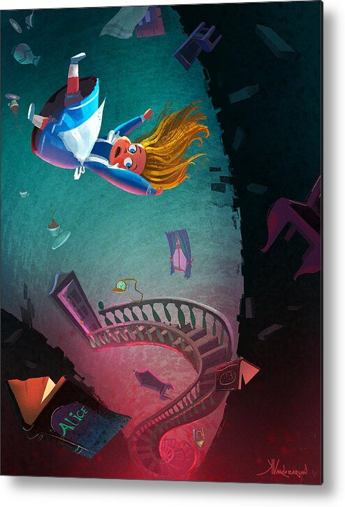 Alice In Wonderland Metal Print featuring the digital art Through the Rabbit Hole by Kristina Vardazaryan