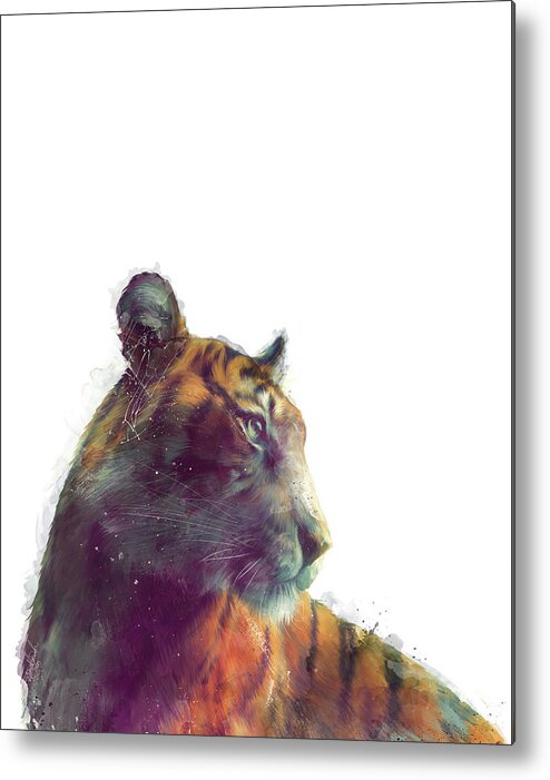 Tiger Metal Print featuring the painting Tiger // Solace - White Background by Amy Hamilton