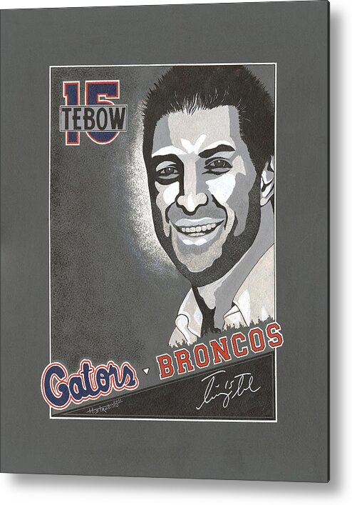  Metal Print featuring the painting Tim Tebow T-shirt by Herb Strobino