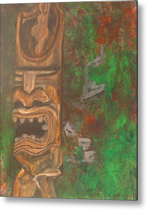 Painting Metal Print featuring the painting Totem Pole by Laurie Homan
