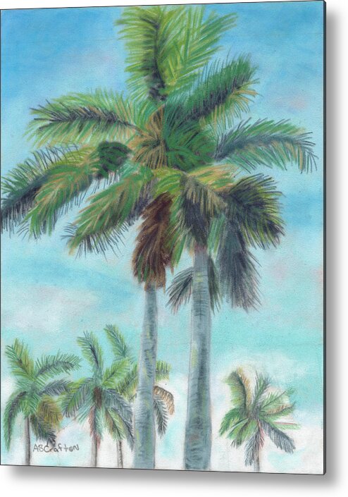 Florida Metal Print featuring the pastel Towering Palms by Arlene Crafton