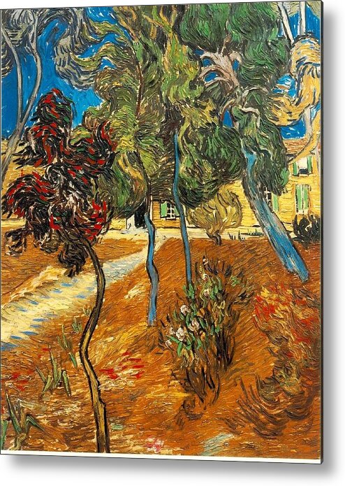 Vincent Van Gogh Metal Print featuring the painting Trees In The Garden Of The Asylum by MotionAge Designs