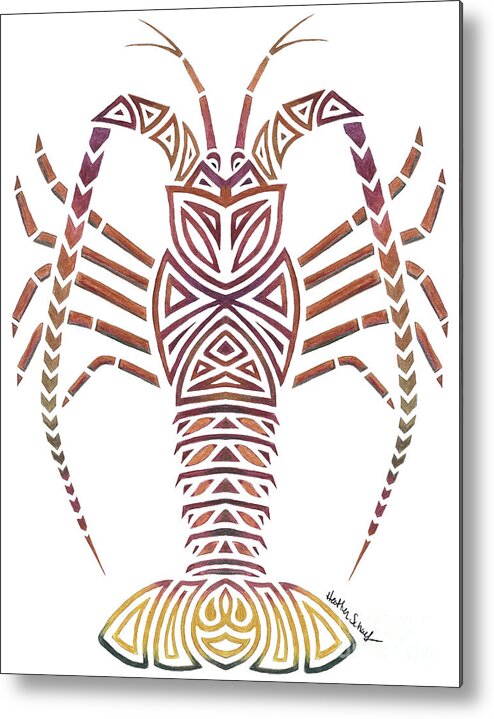 Lobster Metal Print featuring the drawing Tribal Caribbean Lobster by Heather Schaefer