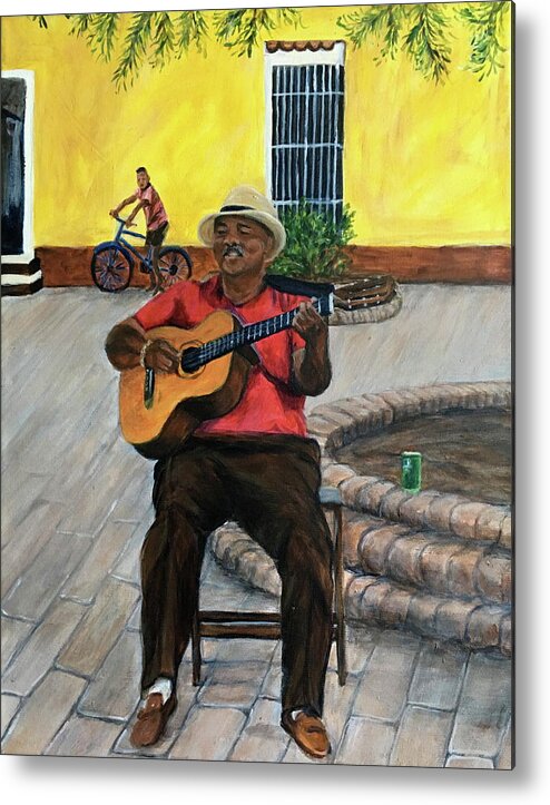 Guitar Player Metal Print featuring the painting Trinidad Musician #2 by Bonnie Peacher