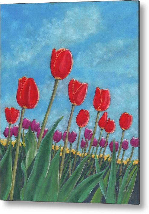 Tulips Metal Print featuring the pastel Tulip View by Arlene Crafton