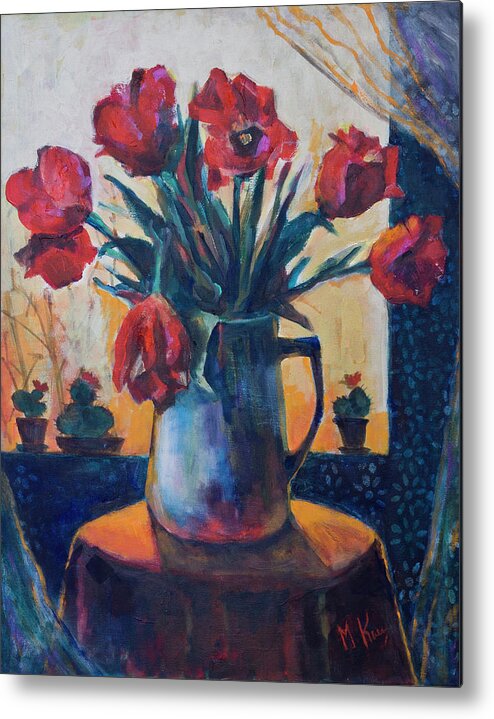 Tulips Metal Print featuring the painting Tulips and cacti by Maxim Komissarchik