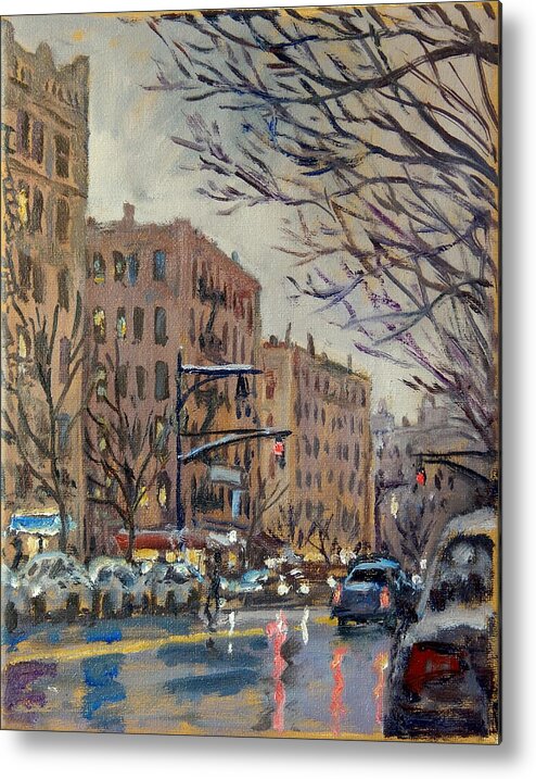 Oil Metal Print featuring the painting Twilight on Broadway New York City by Thor Wickstrom