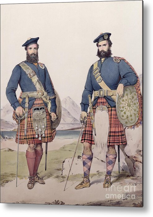 Two Men In Highland Dress Metal Print featuring the painting Two men in Highland dress, engraved by Vincent Brooks, 1868 by Kenneth Macleay