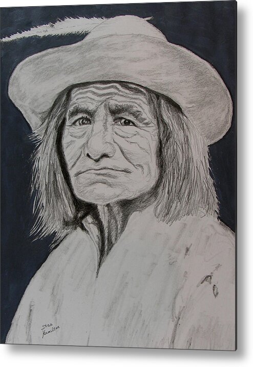 Graphite Metal Print featuring the drawing Unknown Indian VI by Stan Hamilton