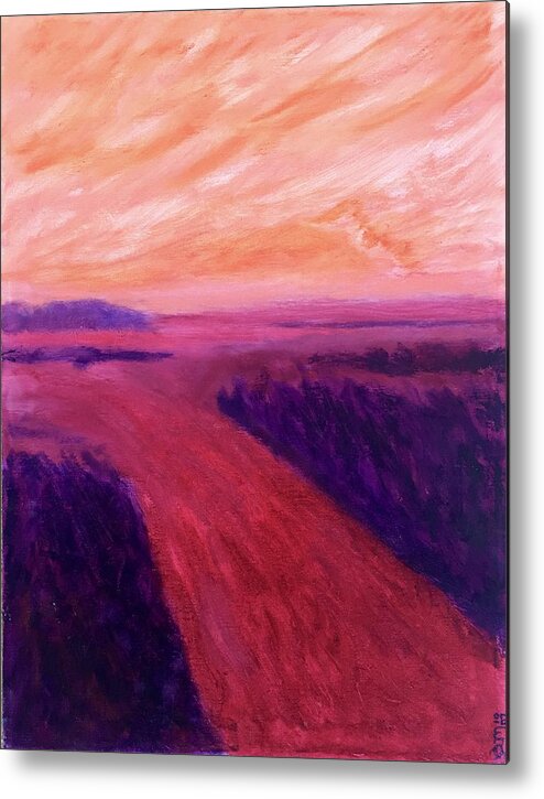 Rivers Water Orange Purple Magenta Wine Skies Metal Print featuring the painting Vanishing by Suzanne Udell Levinger