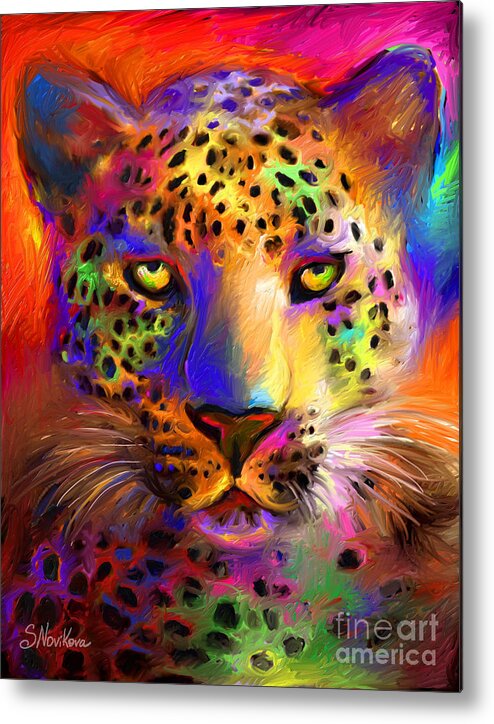 Leopard Metal Print featuring the painting Vibrant Leopard Painting by Svetlana Novikova