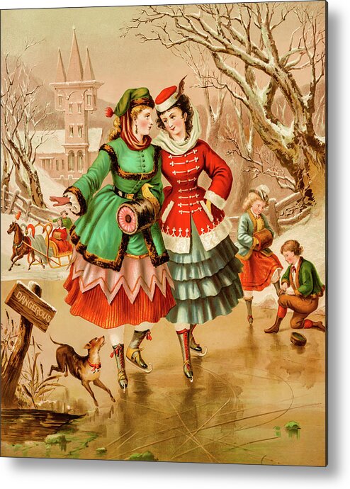 Christmas Metal Print featuring the photograph Victorian Ice Skaters by David Letts