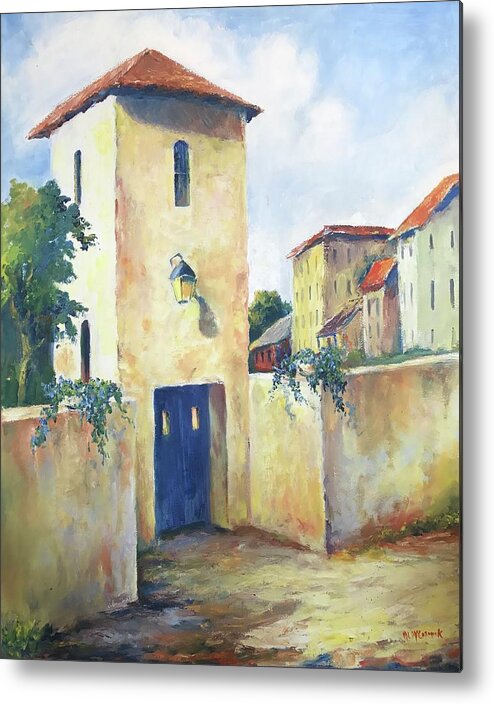 Italian Metal Print featuring the painting Tuscan Villa with a Blue Door by ML McCormick