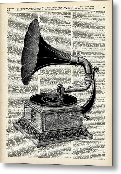 Vintage Gramophone Metal Print featuring the drawing Vintage gramophone by Anna W