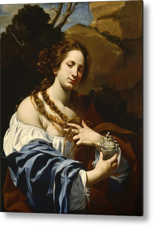 Simon Vouet Metal Print featuring the painting Virginia da Vezzo the Artist's Wife as the Magdalen by Simon Vouet