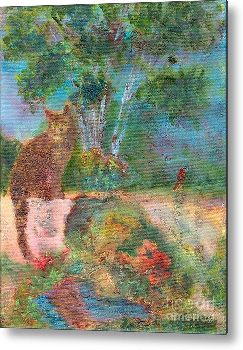 Cat Metal Print featuring the painting Waiting Patiently by Denise Hoag