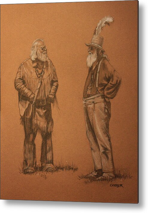 Mountain Men Metal Print featuring the drawing Wanna Buy a Hat? by Todd Cooper