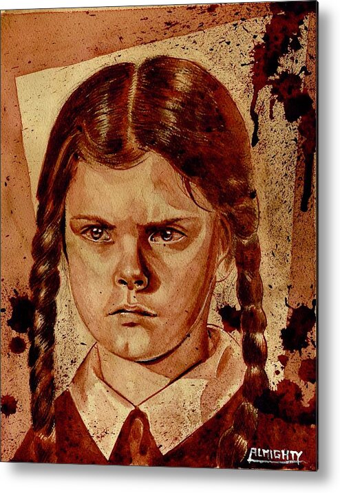 Ryan Almighty Metal Print featuring the painting WEDNESDAY ADDAMS - dry blood by Ryan Almighty
