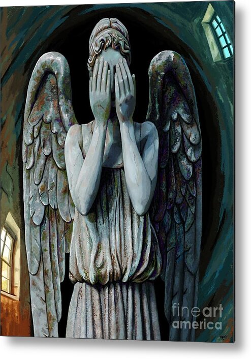 Angel Metal Print featuring the painting Weeping Angel World by Jackie Case