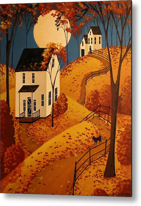 Folk Art Metal Print featuring the painting When Will All The Leaves Fall - folk art by Debbie Criswell